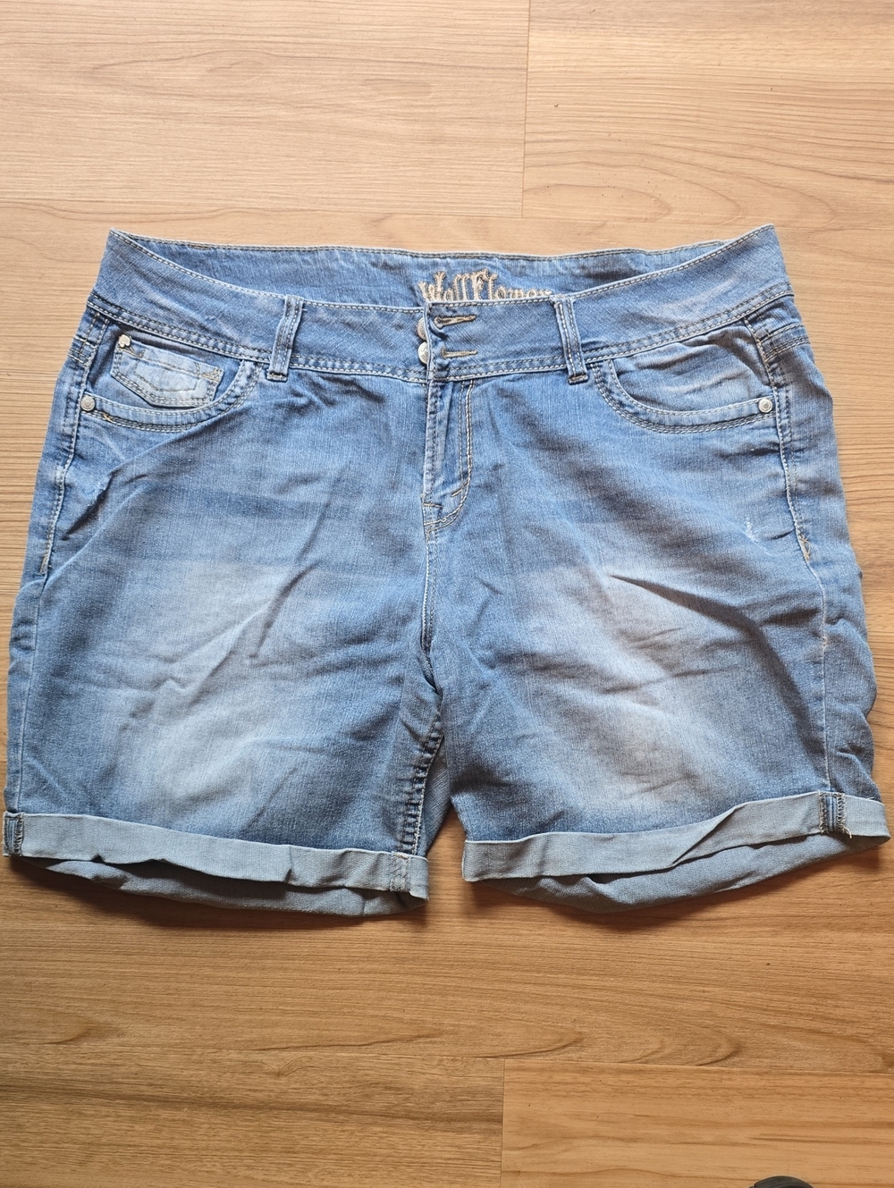 Wallflower Faded Light Blue Cuffed Denim Shorts
